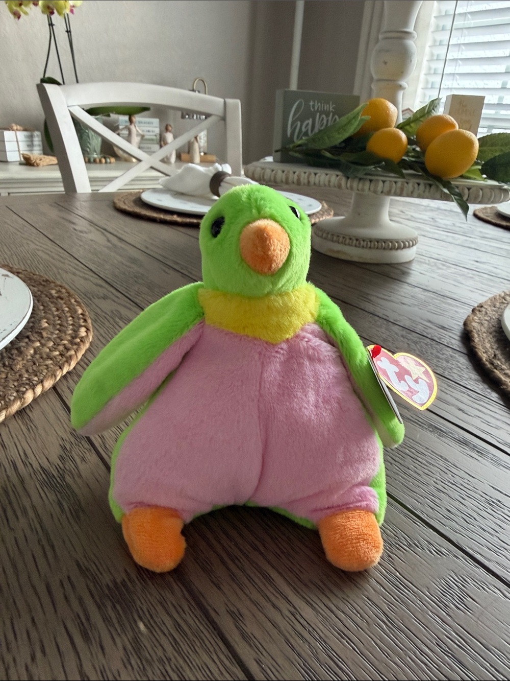 Gus Ty Plush Parrot in Green, Pink, Yellow & Orange